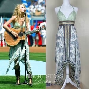 Dresses | Rare Halter Dress Aso Taylor Swift Beaded Waist Handkerchief Hem  Dodgers Event | Poshmark